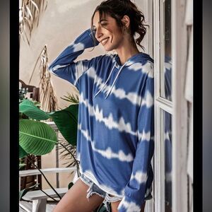 Paper Planes Tie-Dye Hooded Pullover - Size 3X, Blue & White